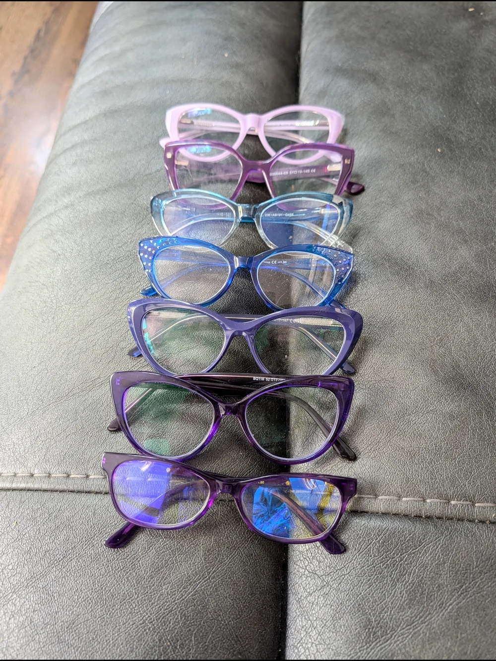 Set Of 7 Purple And Blue Cat-Eye Reading Glasses 1.50
